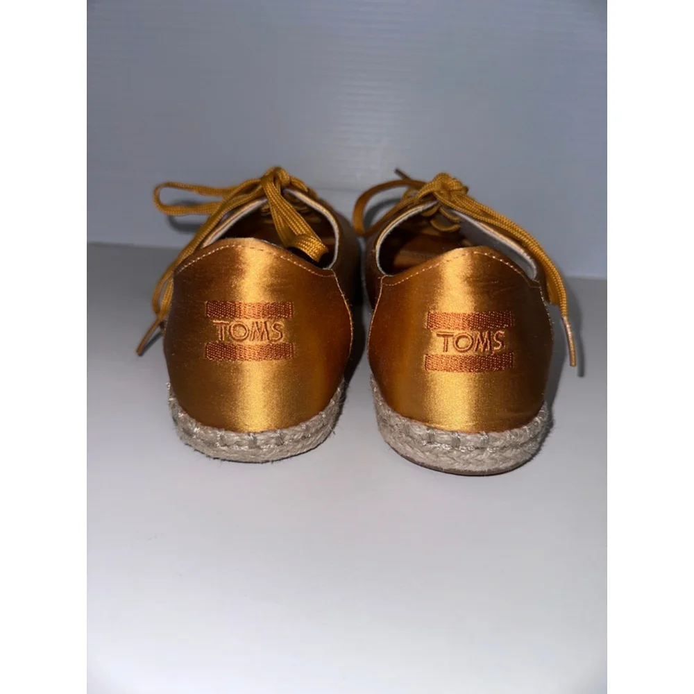 Women's TOMS Gold Satin Espadrille Sneakers US 7 with Beige Jute Sole - Picture 14 of 16